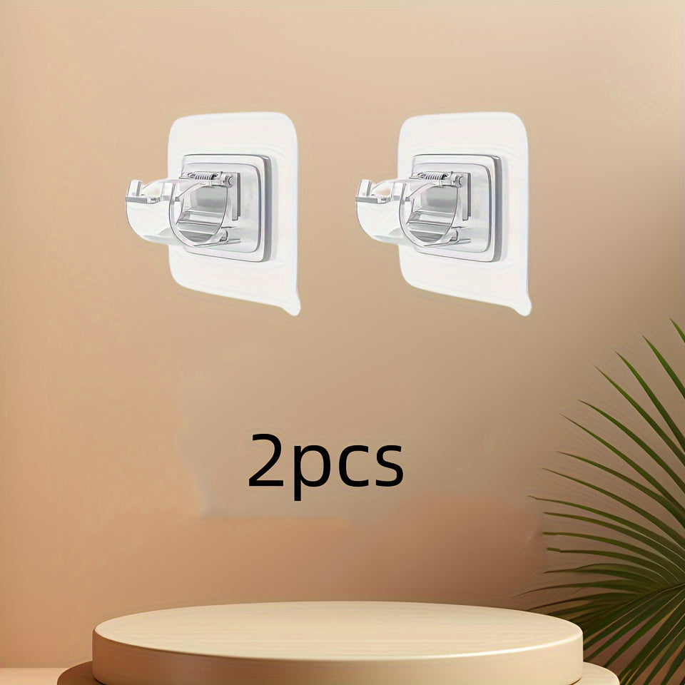 Set of 2 Adjustable No-Drill Curtain Rod Holders Plastic Brackets for Kitchen Bathroom Bedroom Living Room