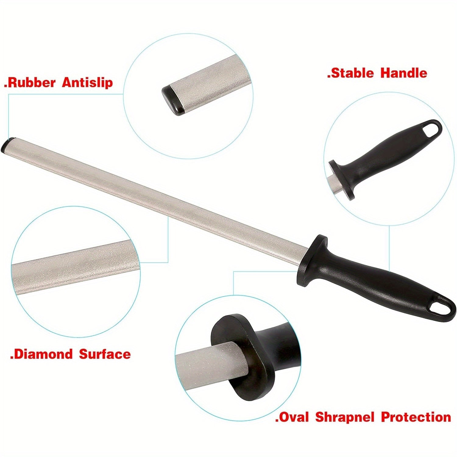 Diamond Carbon Steel Knife Sharpener Rod for Kitchen Home Use