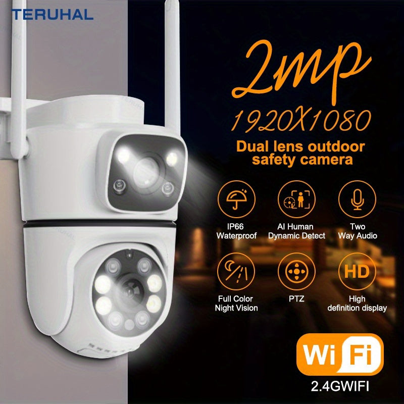 2MP WiFi Security Camera with Dual Lenses Night Vision and Two-Way Audio
