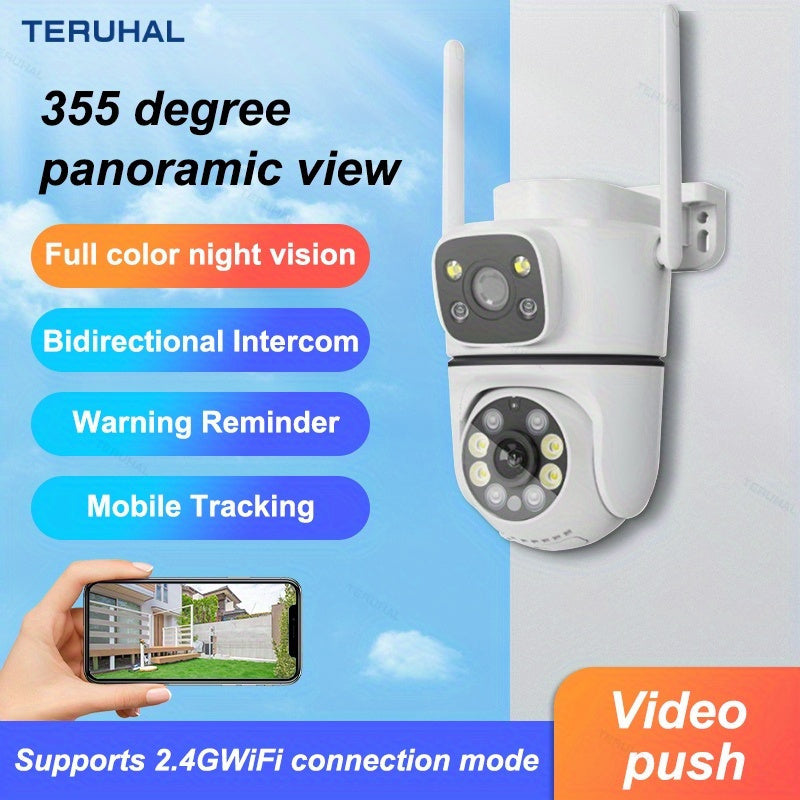 Cámara de seguridad WiFi de 2MP con lentes duales, visión nocturna y audio bidireccional