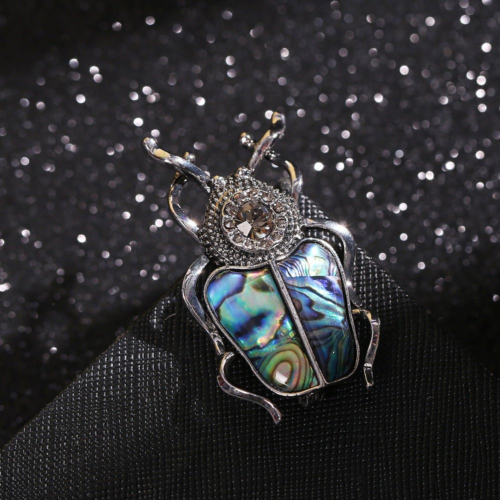 Unisex Beetle-Shaped Shell and Rhinestone Brooches for Office and Casual Wear
