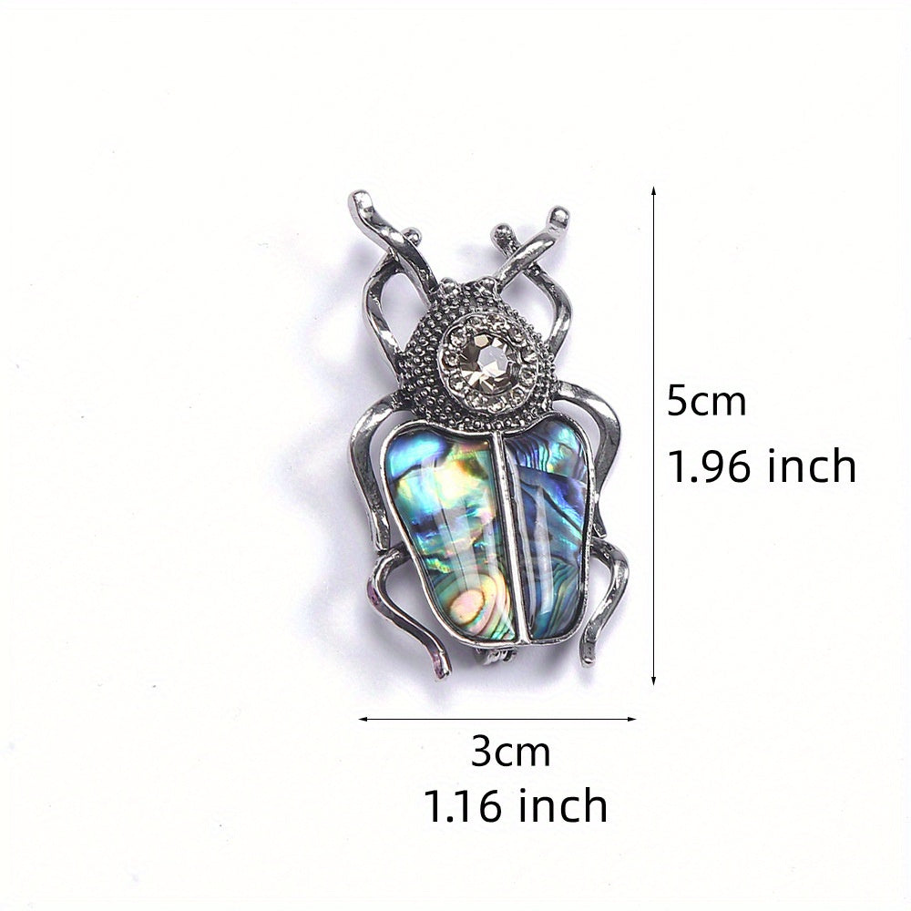 Unisex Beetle-Shaped Shell and Rhinestone Brooches for Office and Casual Wear