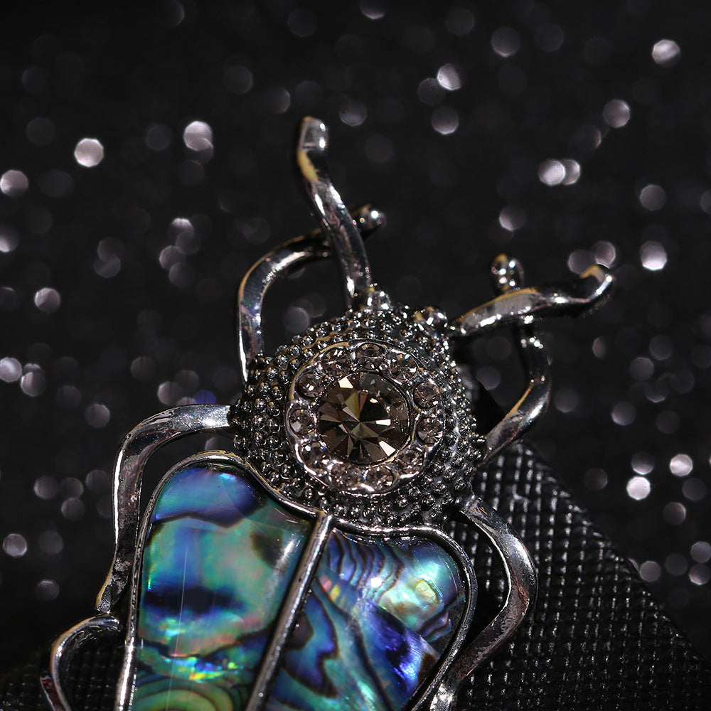 Unisex Beetle-Shaped Shell and Rhinestone Brooches for Office and Casual Wear