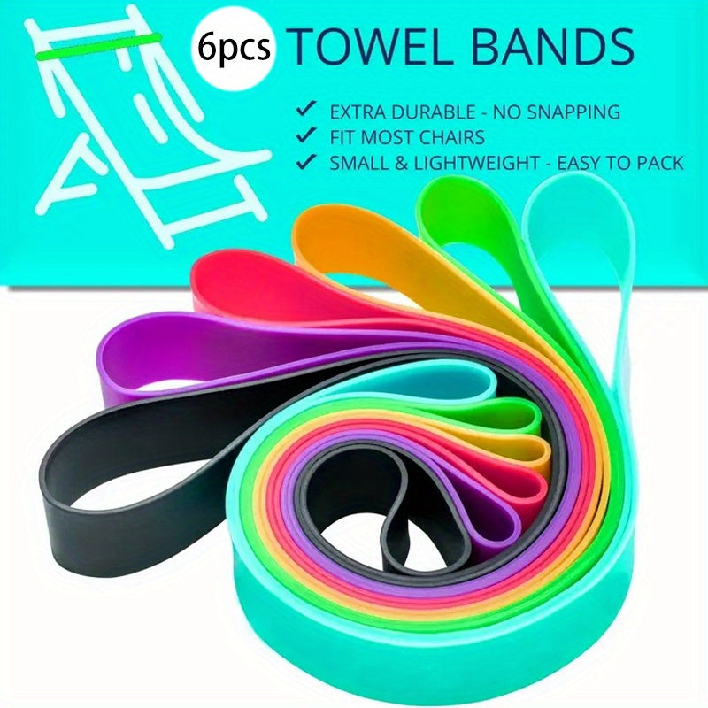 Set of 6 Silicone Towel Bands for Beach Chairs, Wind-Resistant Stretchable Towel Holders, 19cm
