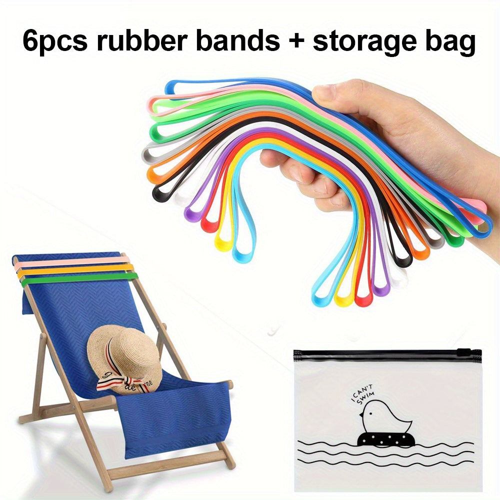 Set of 6 Silicone Towel Bands for Beach Chairs, Wind-Resistant Stretchable Towel Holders, 19cm