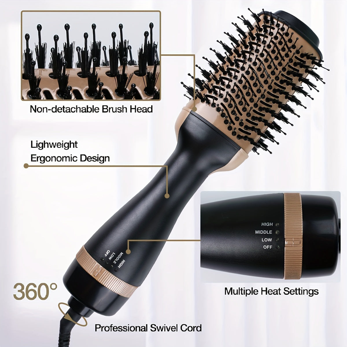 2-in-1 Hot Air Brush with Straightening Comb 1000W Fast Styling Includes Storage Case
