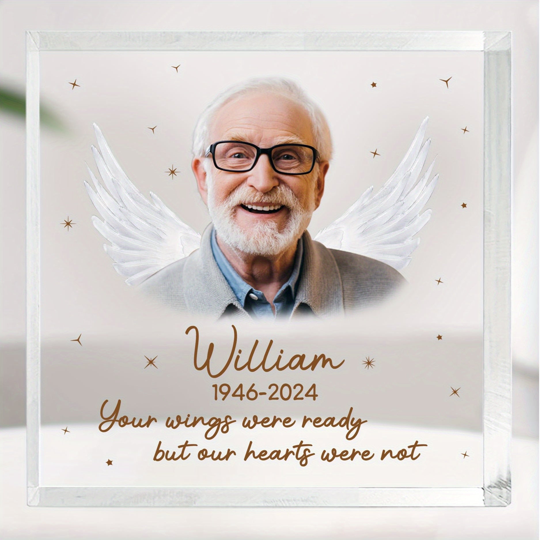Personalized Memorial Plaque with Photo for Father Engraved Angel Wings Bereavement Keepsake