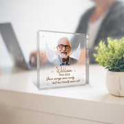 Personalized Memorial Plaque with Photo for Father Engraved Angel Wings Bereavement Keepsake
