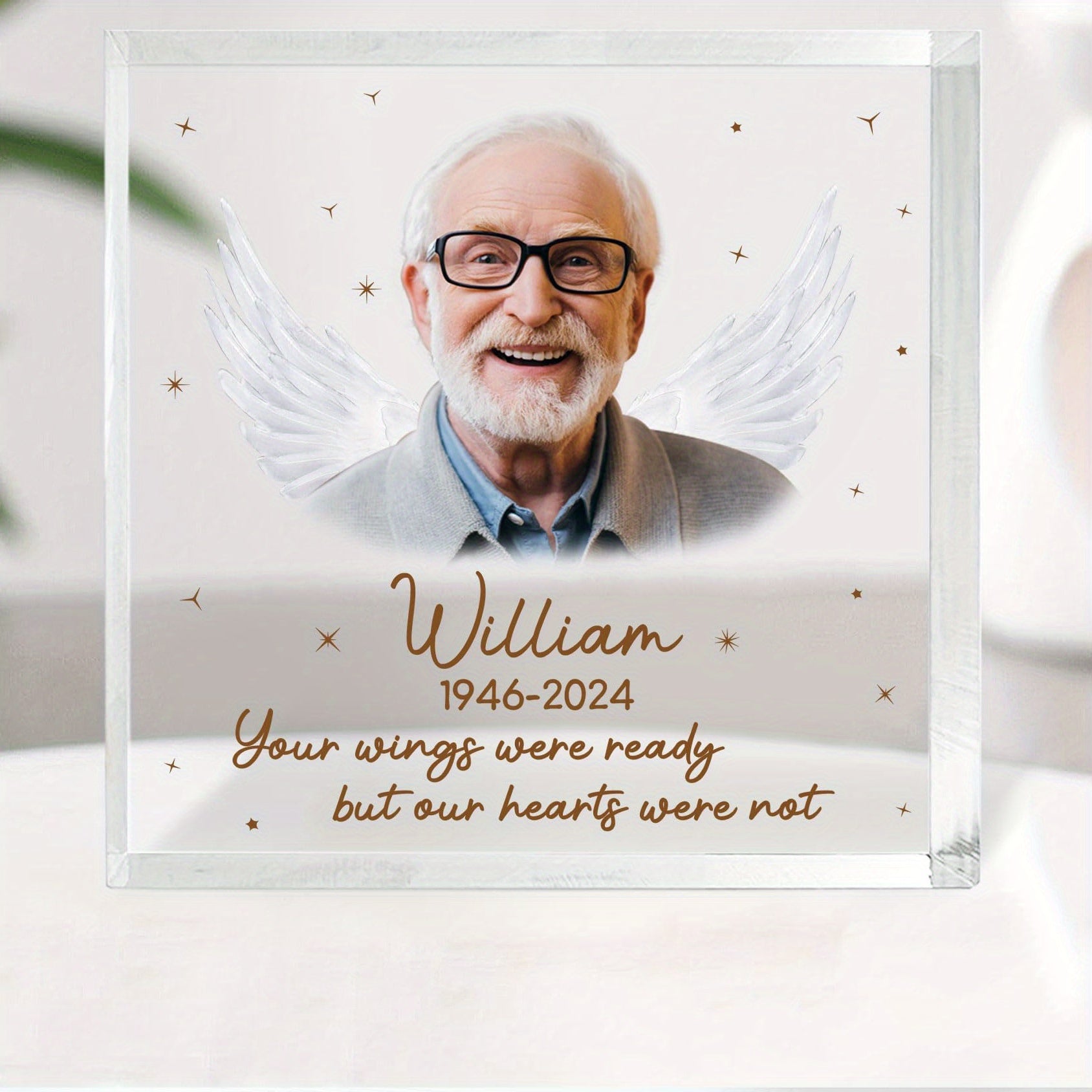 Personalized Memorial Plaque with Photo for Father Engraved Angel Wings Bereavement Keepsake