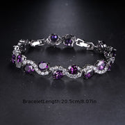 Oval Zirconia Bracelet in Purple Silver-Tone Chain for Parties and Gifting