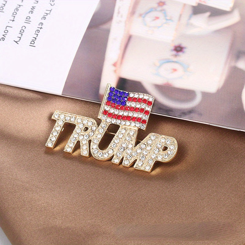 Unisex Rhinestone American Flag Brooch Pin Irregular Shape Fashion Accessory