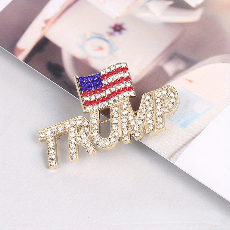 Unisex Rhinestone American Flag Brooch Pin Irregular Shape Fashion Accessory