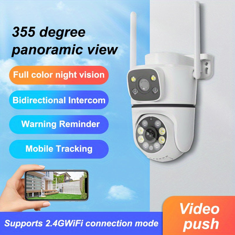 Cámara de seguridad inalámbrica 1080p HD visión nocturna detección de movimiento panorámica inclinable impermeable para interior y exterior