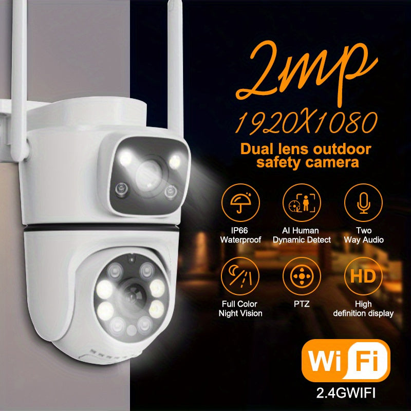 Cámara de seguridad inalámbrica 1080p HD visión nocturna detección de movimiento panorámica inclinable impermeable para interior y exterior