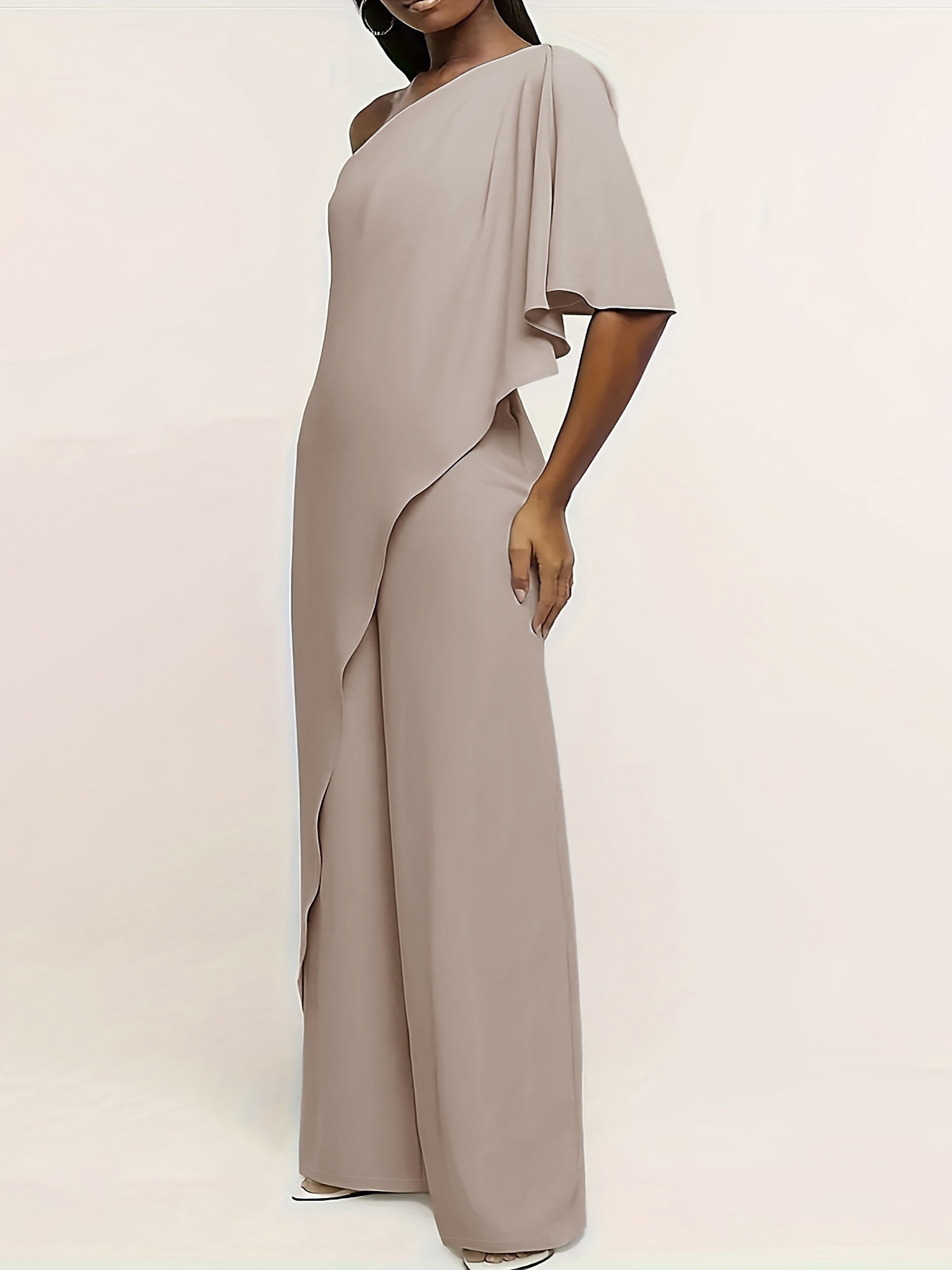 Plus Size Women’s One-Shoulder Jumpsuit Polyester Wide Leg Pants All-Season