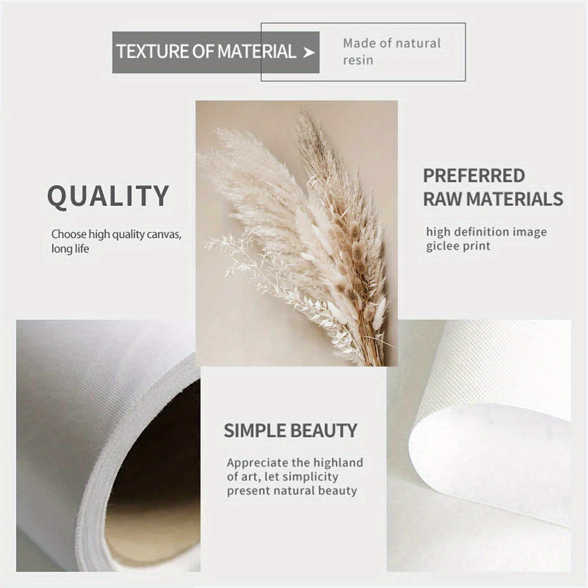 3-Piece Frameless Canvas Wall Art Set Botanical Prints Pampas Grass Reed Leaves Modern Minimalist Decor