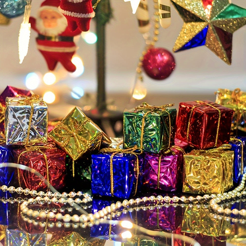 Set of 12 Small Plastic Christmas Gift Boxes 2.5cm for Tree Ornaments and Decorations