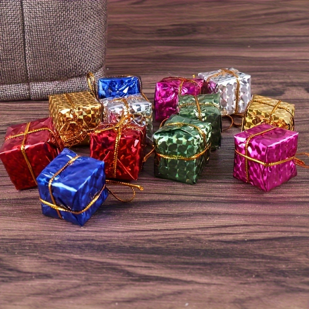 Set of 12 Small Plastic Christmas Gift Boxes 2.5cm for Tree Ornaments and Decorations