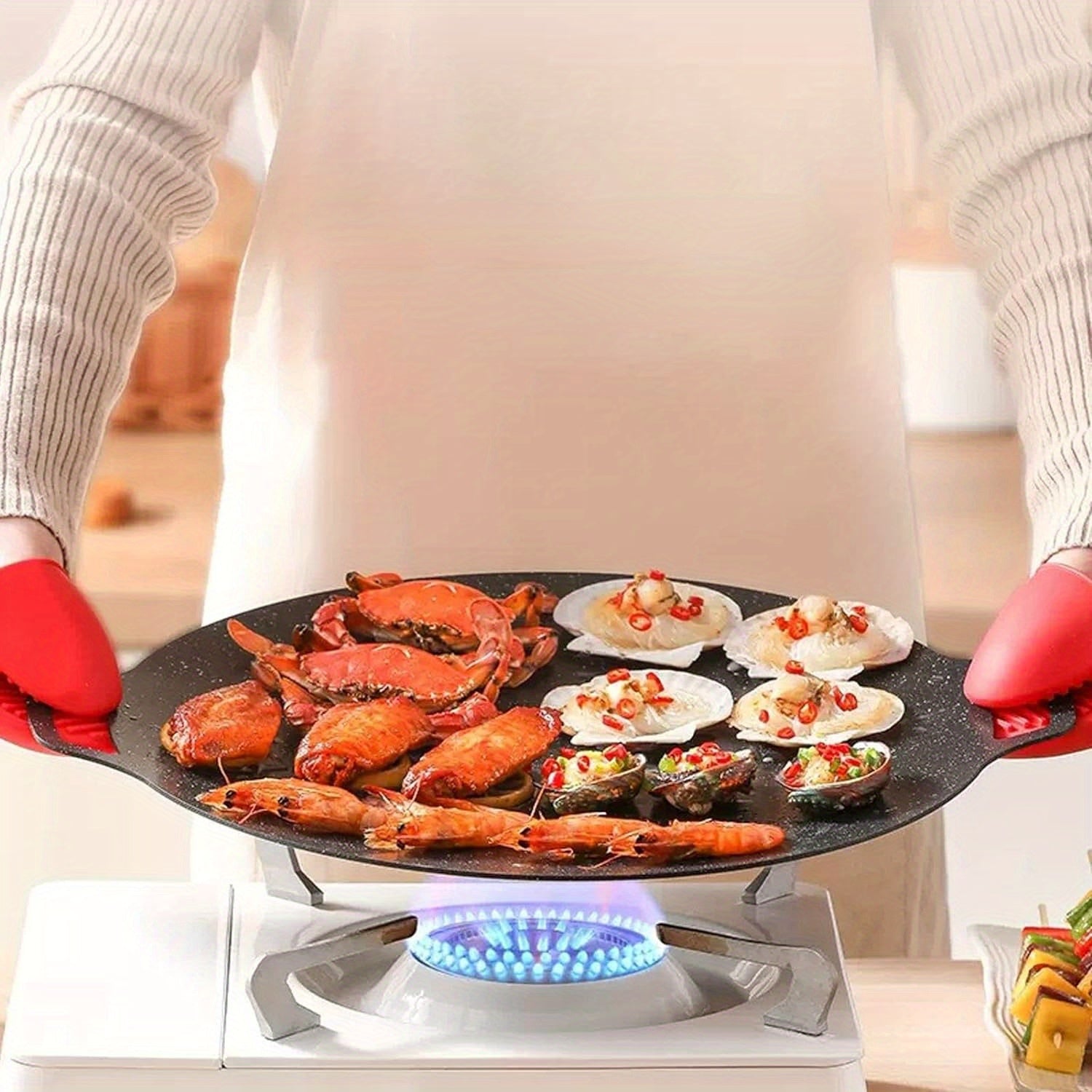 Nonstick Cast Iron Grill Pan with Handle for Meats Pancakes and Ribs 0.8mm Thick