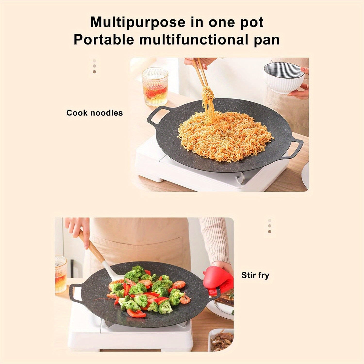 Nonstick Cast Iron Grill Pan with Handle for Meats Pancakes and Ribs 0.8mm Thick