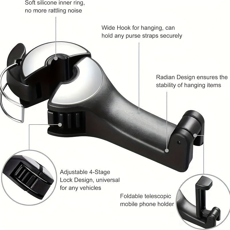 Avtomobil o'rindig'ining yashirin qulf, orqa telefon tutqichi, bosh tishli tashkilotchisi