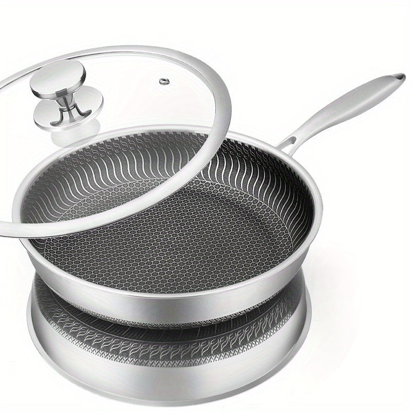 Stainless Steel Frying Pan Non-Stick Coating with Lid for Electric and Gas Stoves