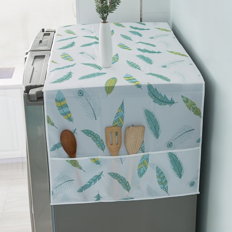 Feather Print Dust Cover for Refrigerator and Washing Machine Water Oil Resistant Storage Pockets