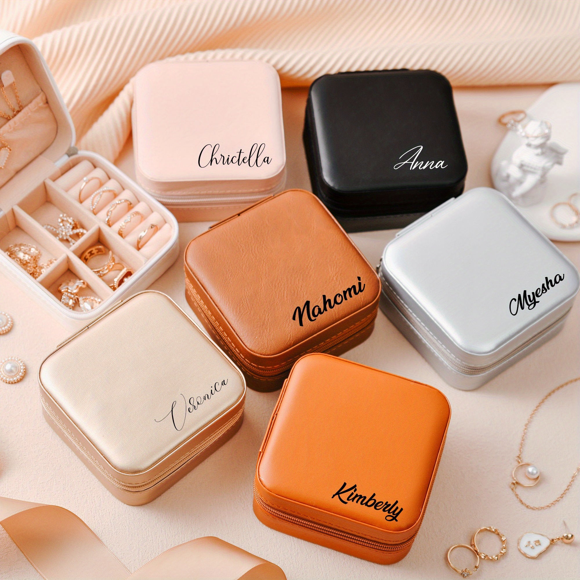 Персонализированная кожаная шкатулка для украшений для ожерелий и серег, компактный органайзер для путешествий и подарков