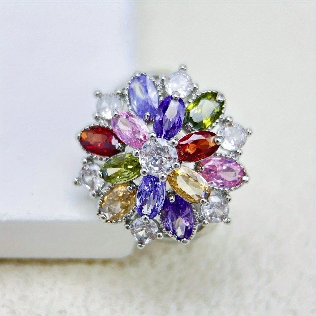 Silver Flower Ring with Zirconia Stones for Weddings and Gifts