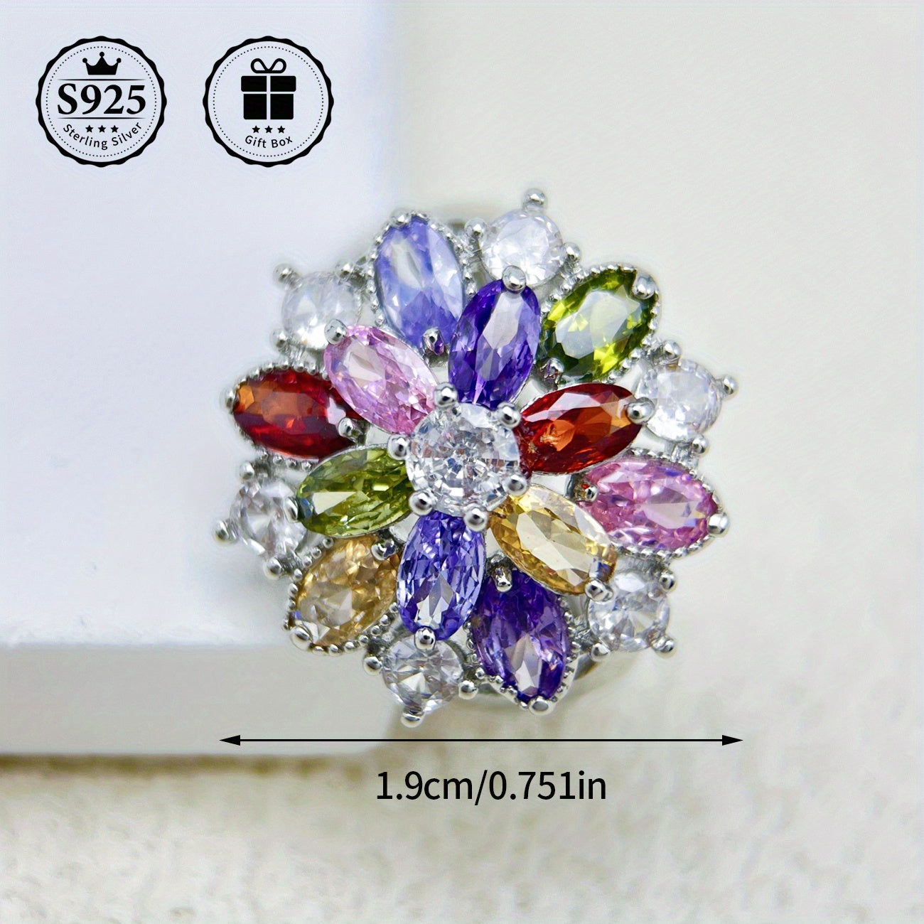 Silver Flower Ring with Zirconia Stones for Weddings and Gifts