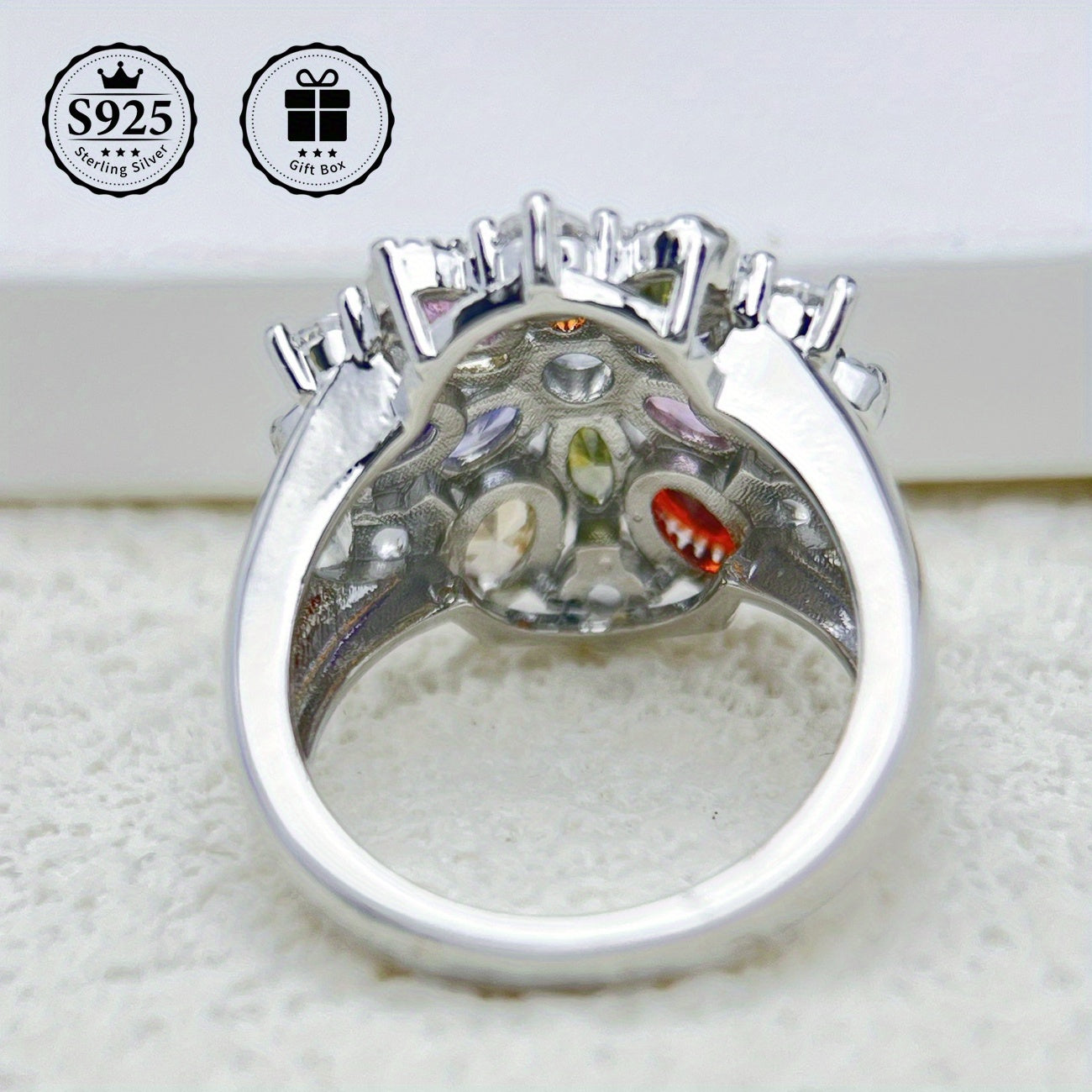 Silver Flower Ring with Zirconia Stones for Weddings and Gifts