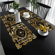 Linen Table Mats with Pearls and Gold Floral Design Non-Slip Heat-Resistant Washable Rectangular Dining Mats