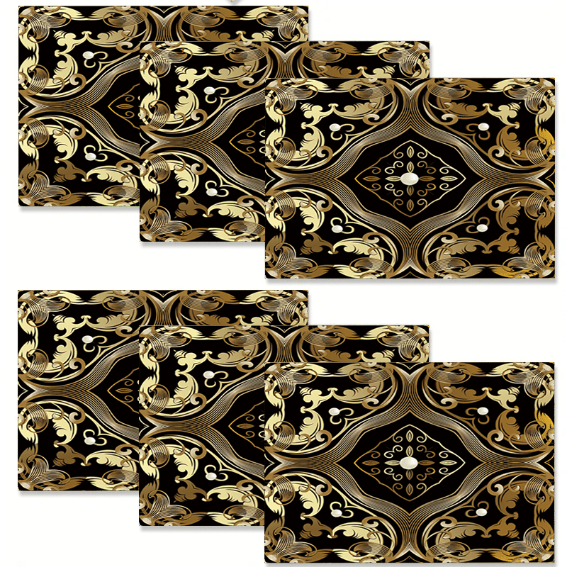 Linen Table Mats with Pearls and Gold Floral Design Non-Slip Heat-Resistant Washable Rectangular Dining Mats