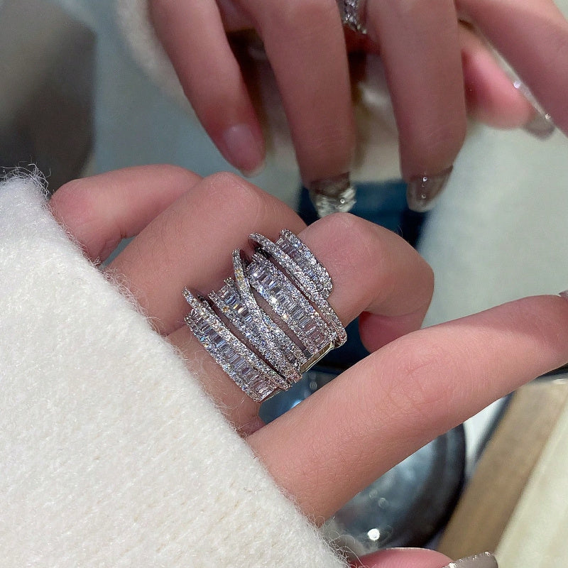 Wide Band Ring with Stacked Birthstones and Cubic Zirconia Inlay for Women