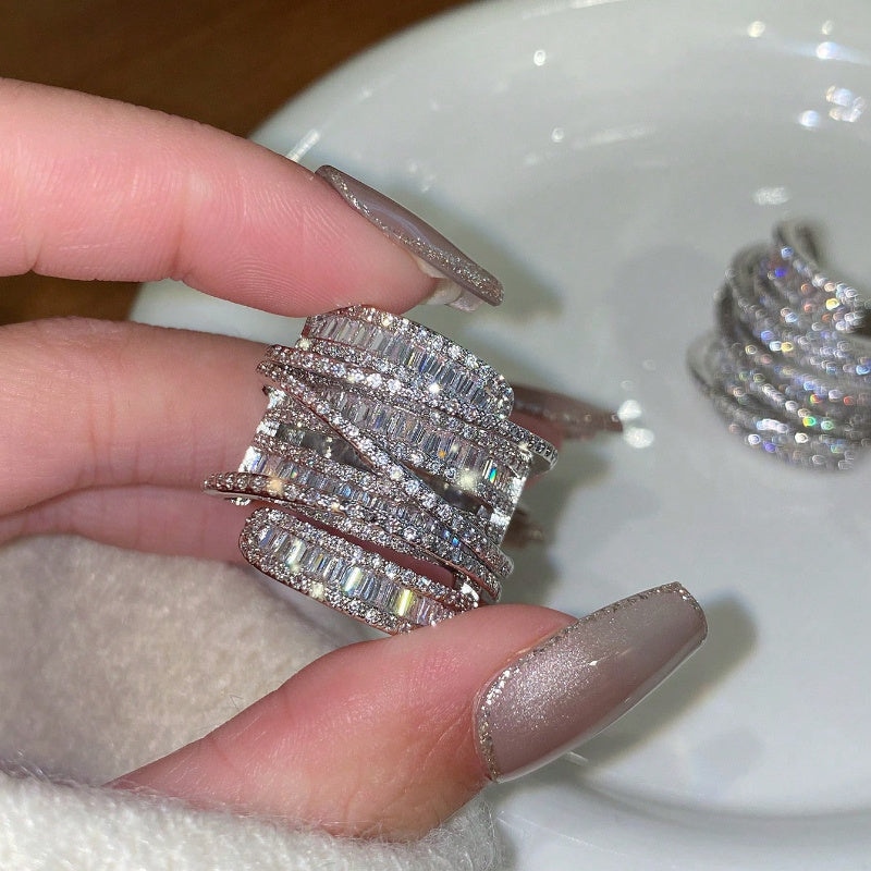 Wide Band Ring with Stacked Birthstones and Cubic Zirconia Inlay for Women