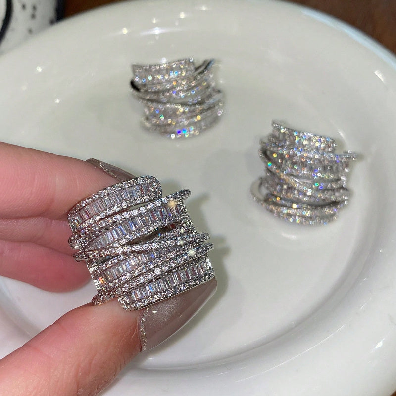 Wide Band Ring with Stacked Birthstones and Cubic Zirconia Inlay for Women