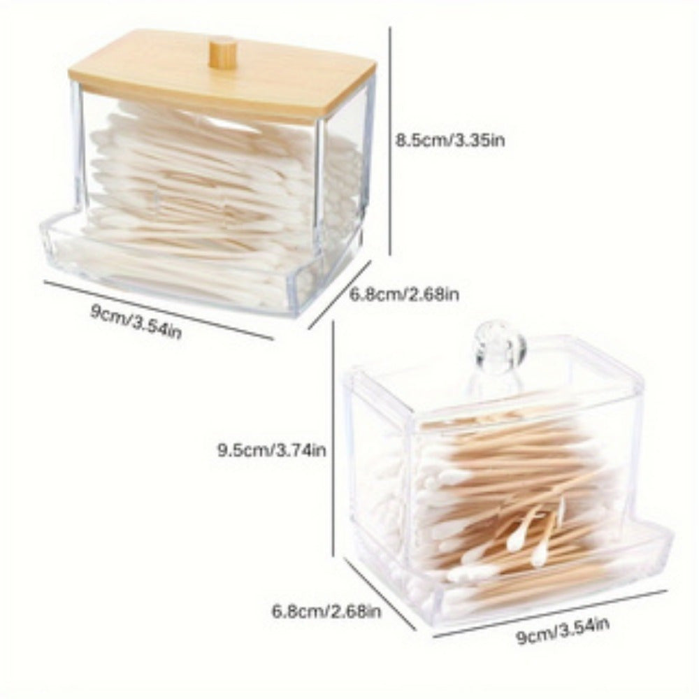 Caja de almacenamiento para baño de acrílico con tapa de bambú o plástico para cosméticos y accesorios