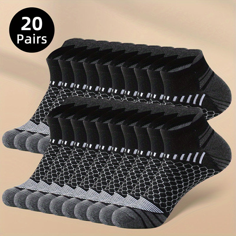 Мужские низкие носки до щиколотки, 20 пар, антибактериальные, впитывающие пот, для всех сезонов
