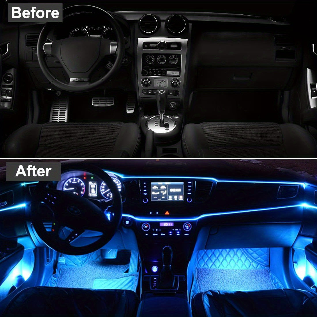 Tira de luz interior LED para coche 5m Ice Blue Neon Glow Instalación fácil