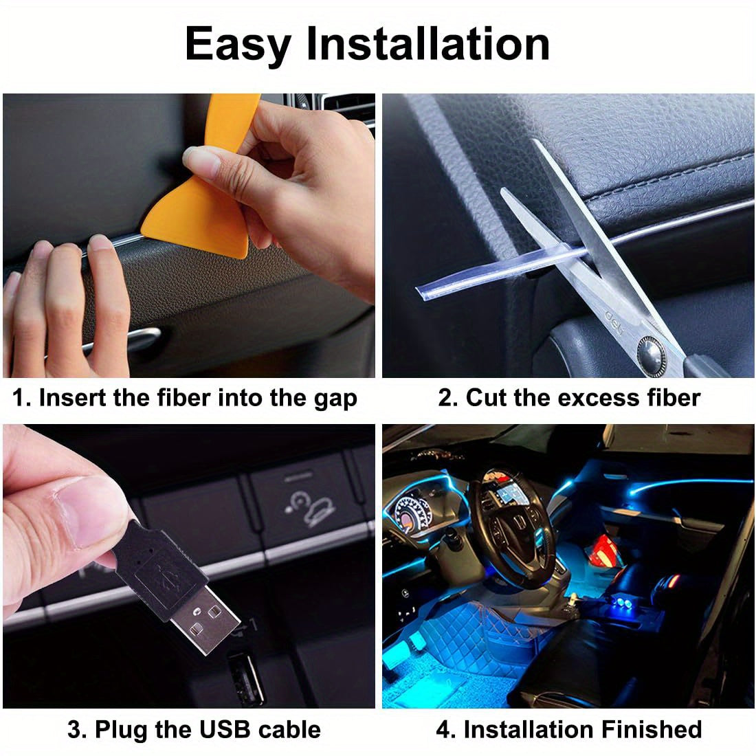 Светодиодная внутренняя подсветка для автомобиля, 5 м, ледяной голубой неоновый свет, легкая установка