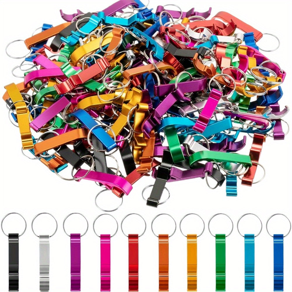 Set of 100 Durable Metal Bottle Openers with Keychain Assorted Colors Portable and Easy to Use