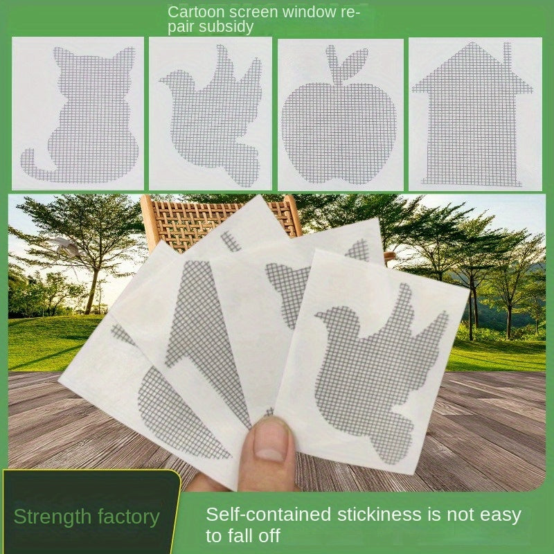 10-Pack Self-Adhesive Window Screen Repair Patches Assorted Cartoon Shapes Mesh