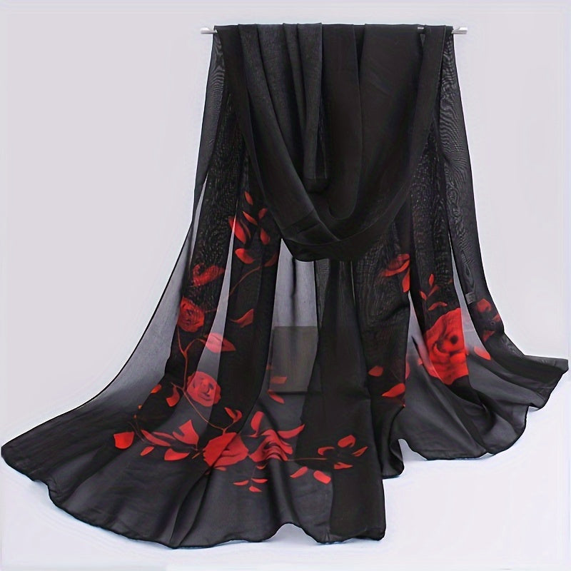 Floral Print Chiffon Scarf Wrap for Summer Beach Hair Accessory