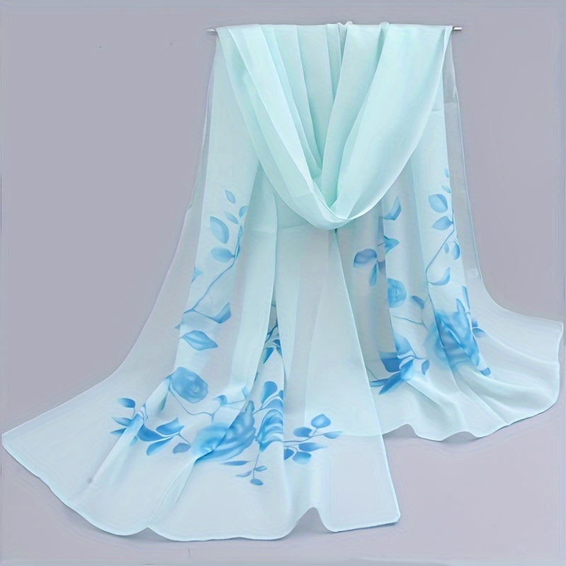 Floral Print Chiffon Scarf Wrap for Summer Beach Hair Accessory