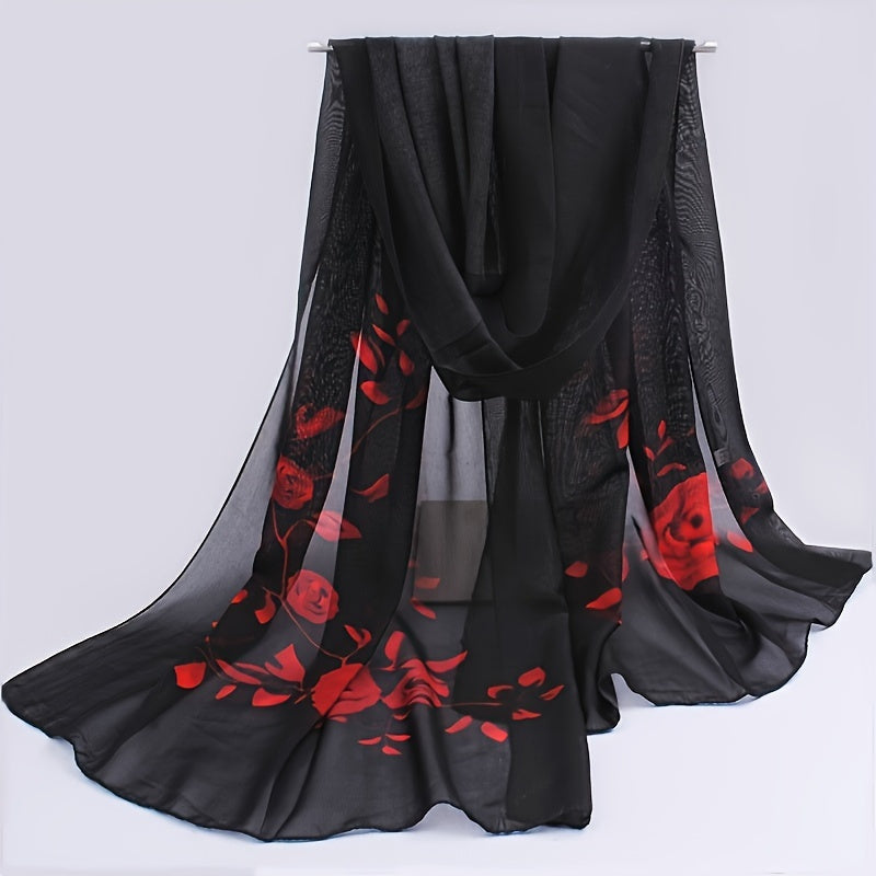 Floral Print Chiffon Scarf Wrap for Summer Beach Hair Accessory