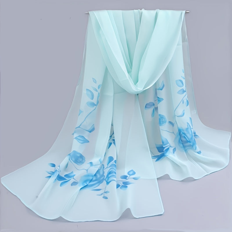 Floral Print Chiffon Scarf Wrap for Summer Beach Hair Accessory