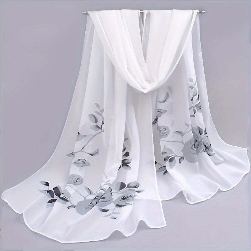 Floral Print Chiffon Scarf Wrap for Summer Beach Hair Accessory