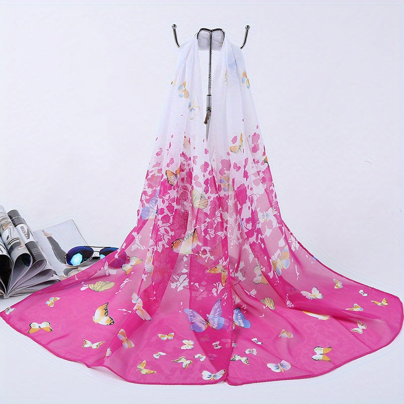 150cm x 50cm Chiffon Scarf Butterfly Print Summer Beach Shawl Casual Wrap