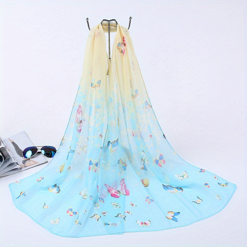 150cm x 50cm Chiffon Scarf Butterfly Print Summer Beach Shawl Casual Wrap