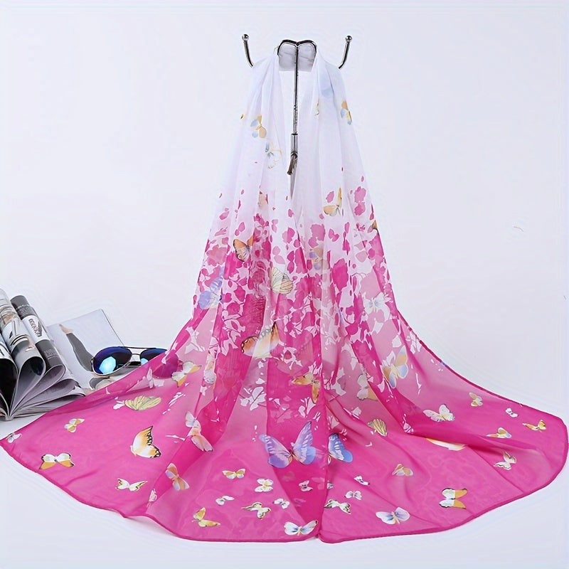150cm x 50cm Chiffon Scarf Butterfly Print Summer Beach Shawl Casual Wrap